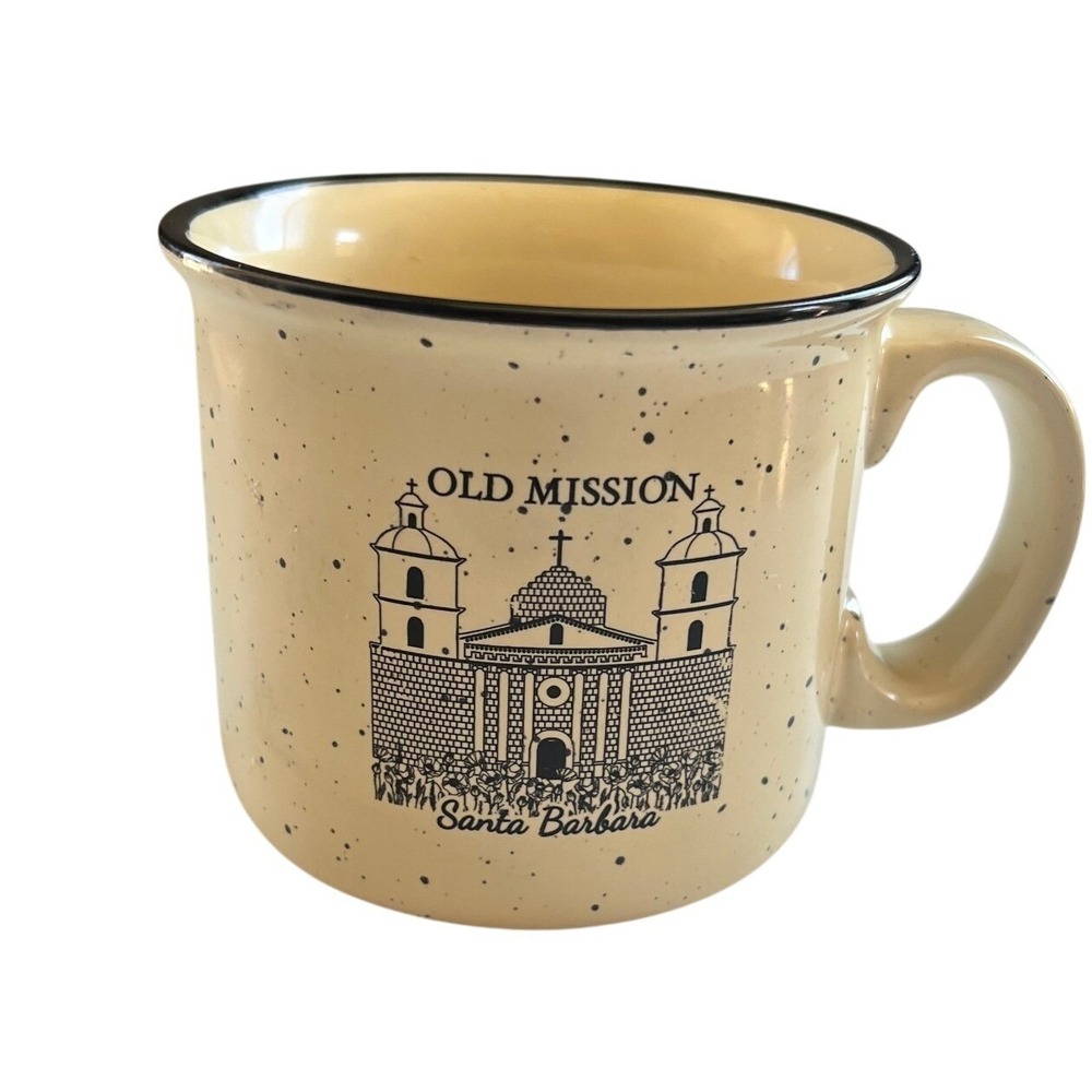 Vintage Old Mission Santa Barbara Speckled Ceramic Coffee Mug Tan diner Gift